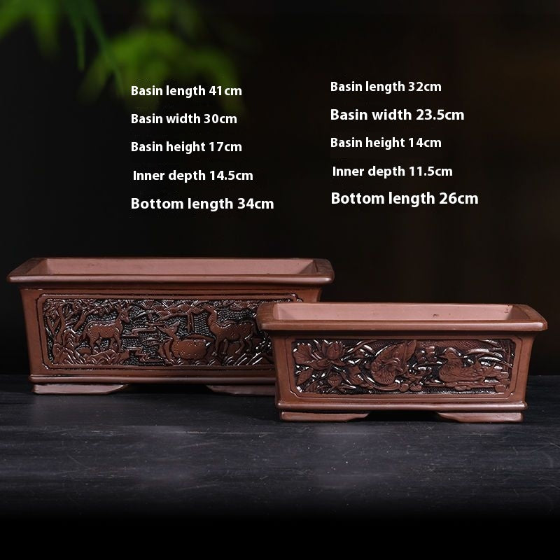 Banyan Flower Pot Purple Sand Relief Pachira Macrocarpa Welcome Pine Happiness Tree Ganoderma Old Pile Extra Large Ceramic Landscape Basin