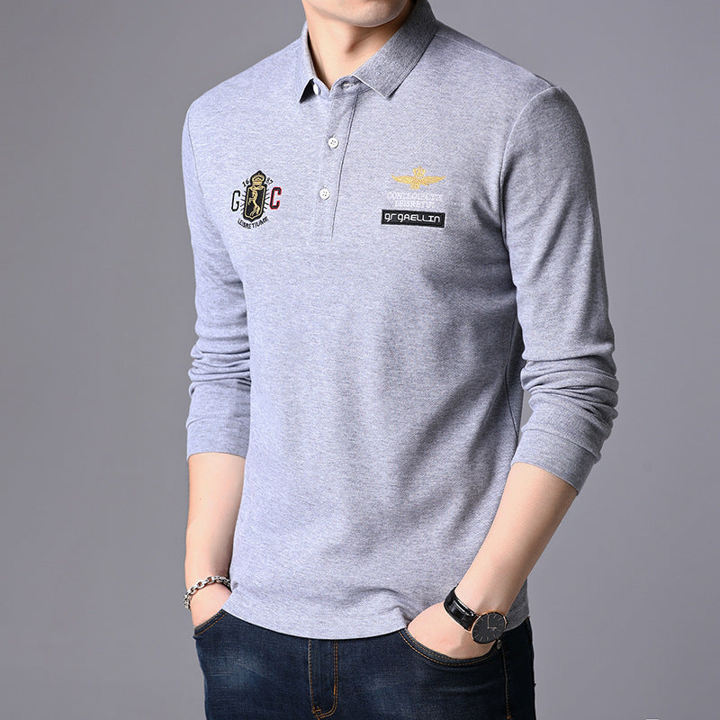 Casual Men's Long Sleeve T-Shirt Lapel Middle-aged