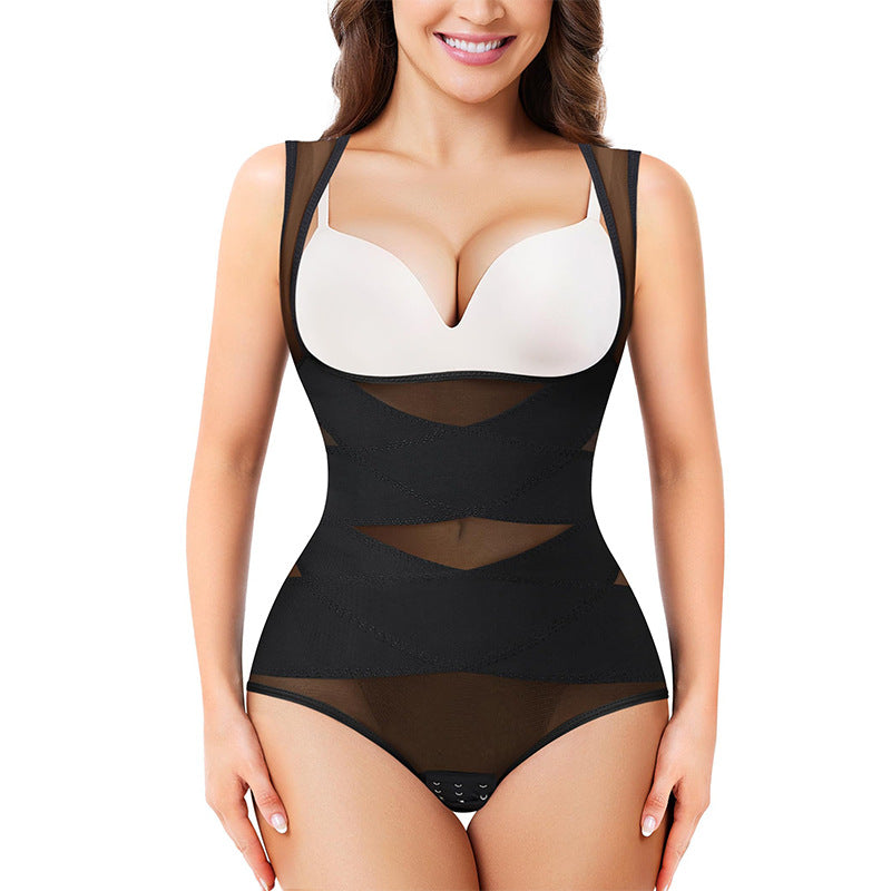 Postpartum Belly Contracting Corset Mesh Body Shaping Jumpsuit