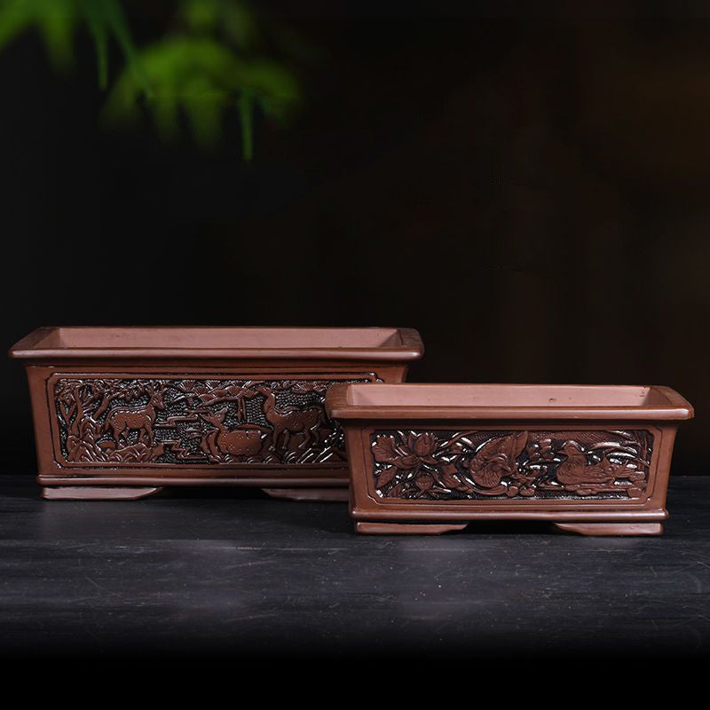 Banyan Flower Pot Purple Sand Relief Pachira Macrocarpa Welcome Pine Happiness Tree Ganoderma Old Pile Extra Large Ceramic Landscape Basin