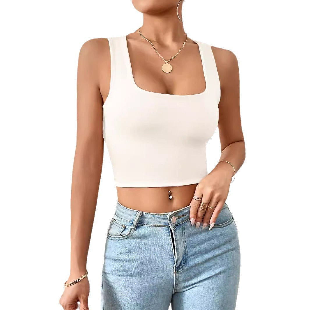 Square Collar Short Slim Vest