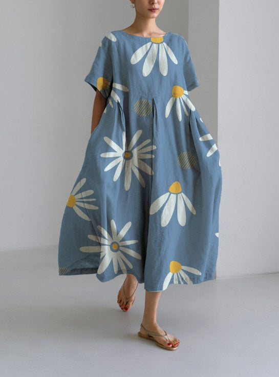 Digital Printing Small Chrysanthemum Women's Short-sleeved Dress