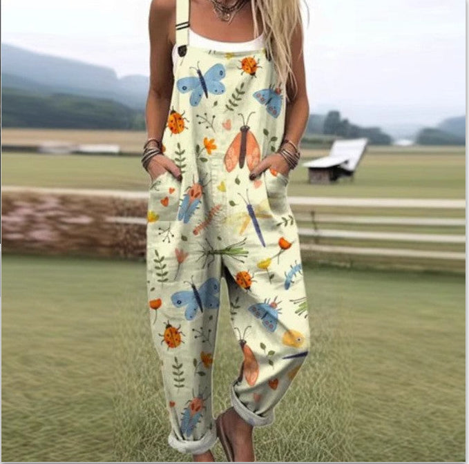 Digital 3D Printing Button Casual Suspender Trousers