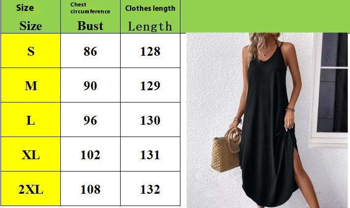 Summer Solid Color And V-neck Sling Backless Dress