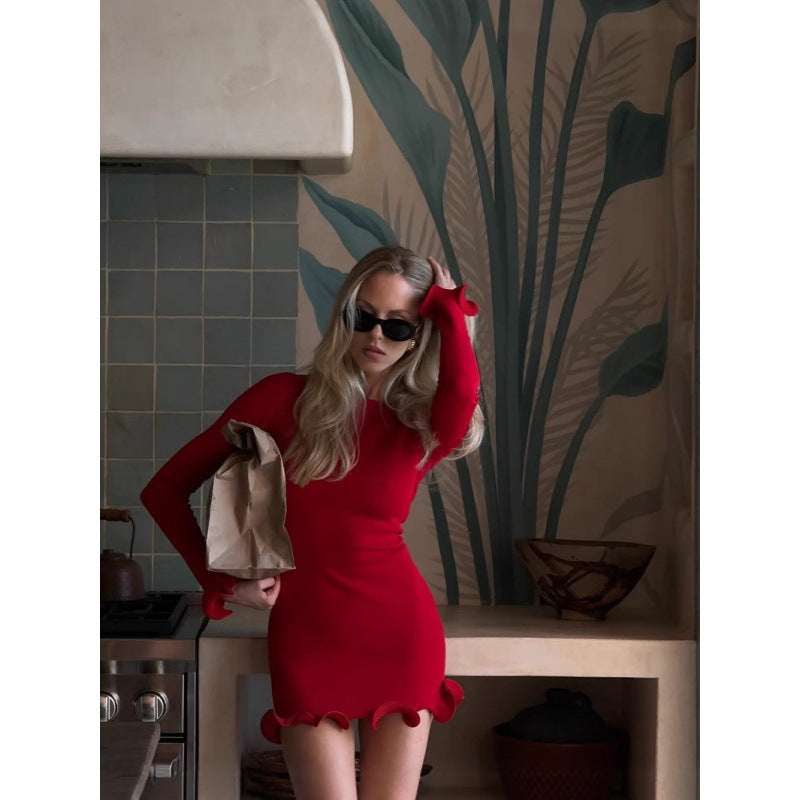 Women's Fashion Ruffles Slim Waist Jumpsuit Skirt