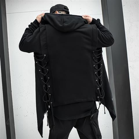 Dark Mid Length Windbreaker Men's Loose Hip Hop Cloak Sweater Hooded Coat
