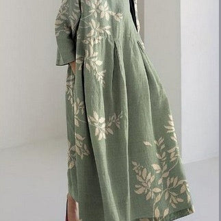 Summer European And American Women's Loose Round Neck Fashion Advanced Long Sleeve 3D Printing Dress