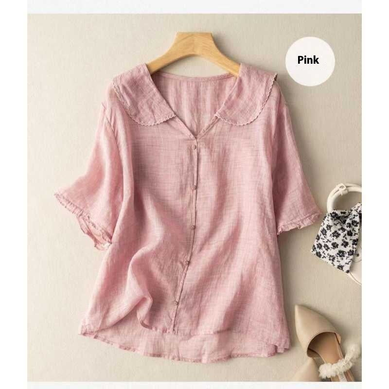 Women's Ramie Artistic Retro Cotton And Linen Doll Collar Loose Top