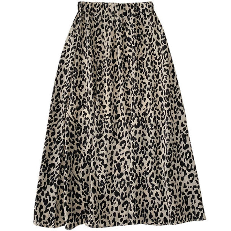 Leopard Print Skirt Women's Mid-length Belly Covering Slimming