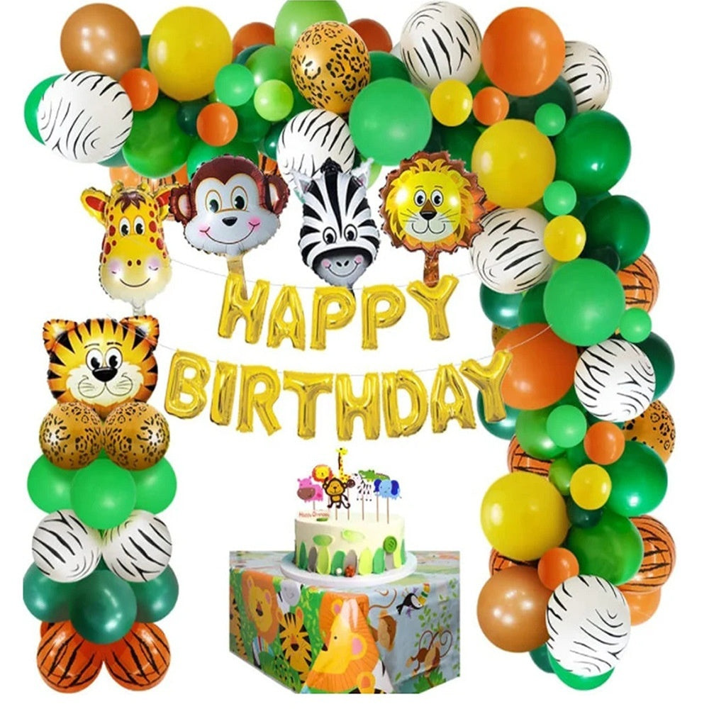 Animal Head Birthday Party Balloon Jungle Set Monstera Theme