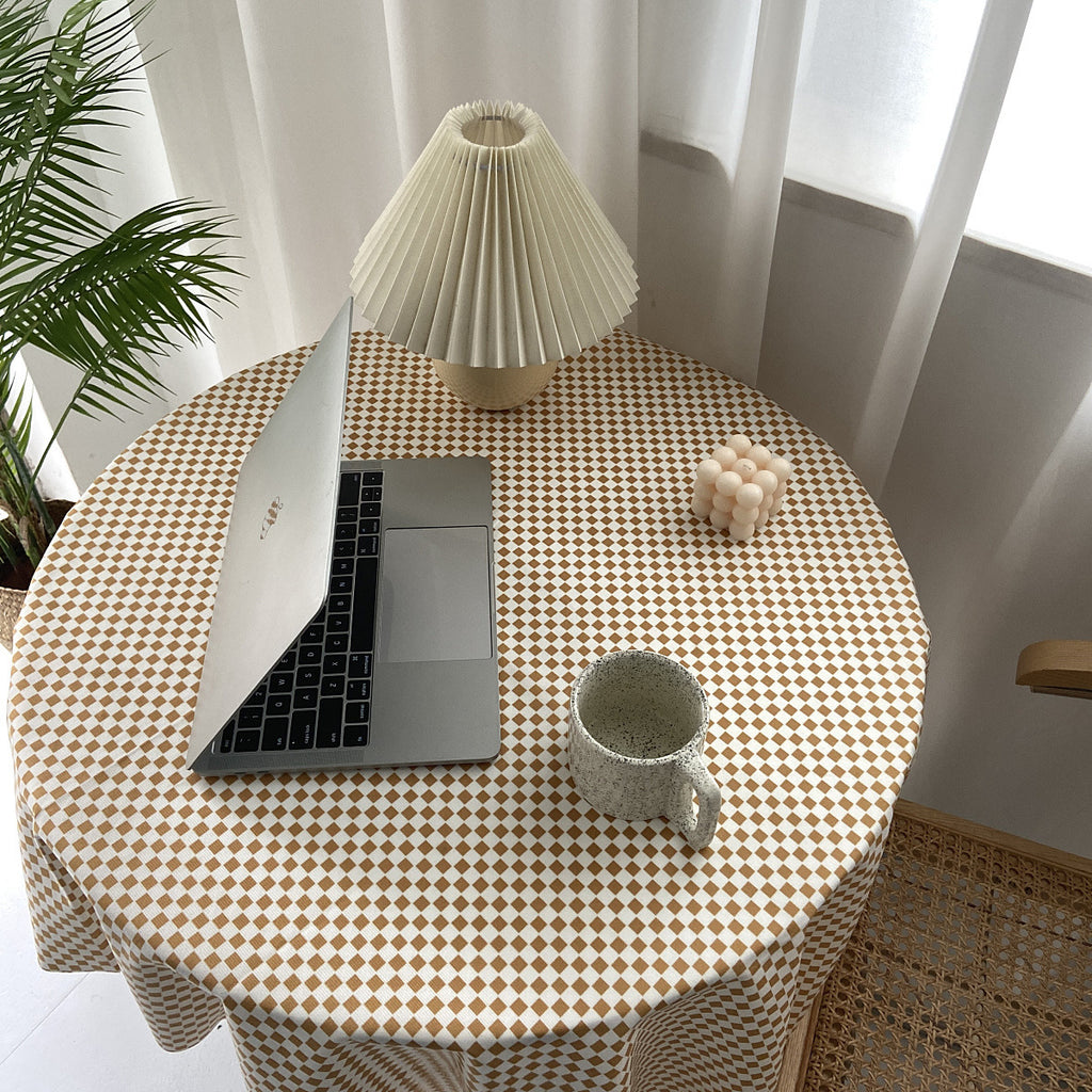 Yellow Checkered Contrast Color Tablecloth