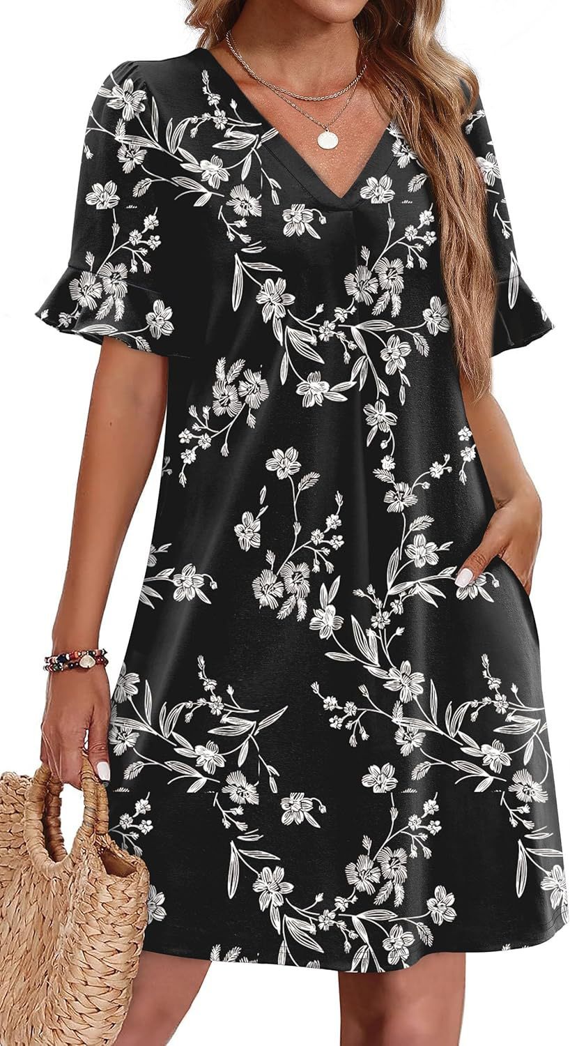 Women's V-neck Vacation Elegant Ruffled Dress With Pockets