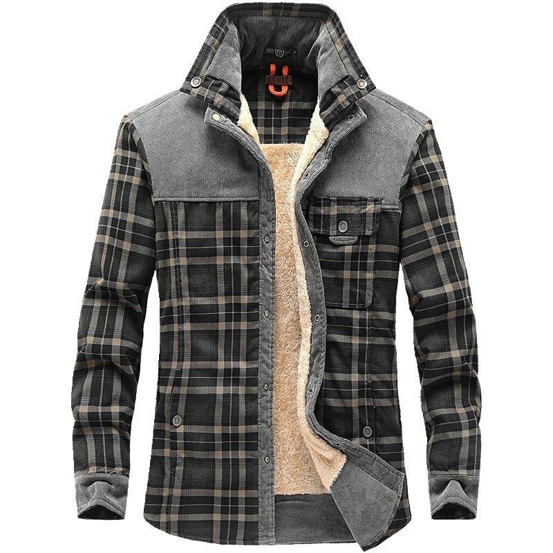 Men's plus fleece long-sleeved plaid shirt autumn and winter warm casual cotton