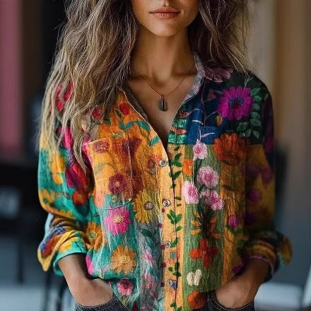 D Printed Exquisite Linen Women's Top