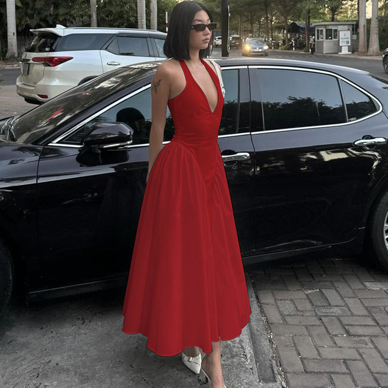 Halter Elegant Large Swing Skirt Dress Women's Clothing