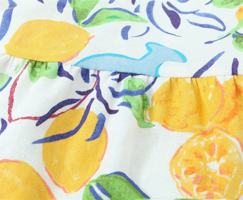 Blended Linen Printing Midi Skirt Dress