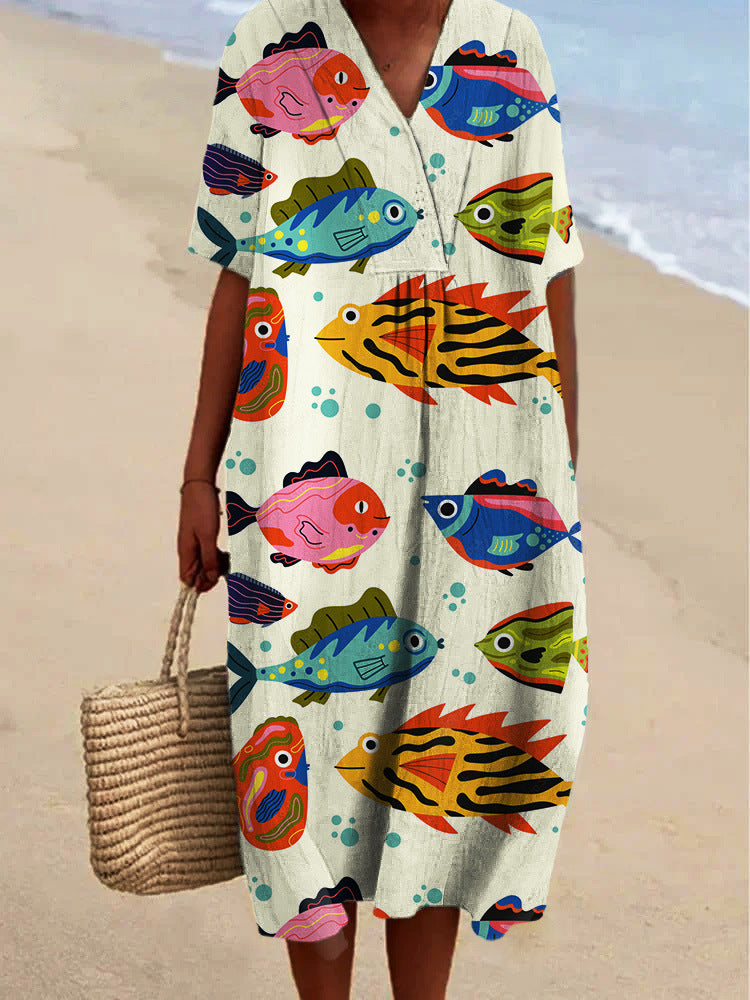 Women's Casual Marine 3D Printed Sleeve Skirt