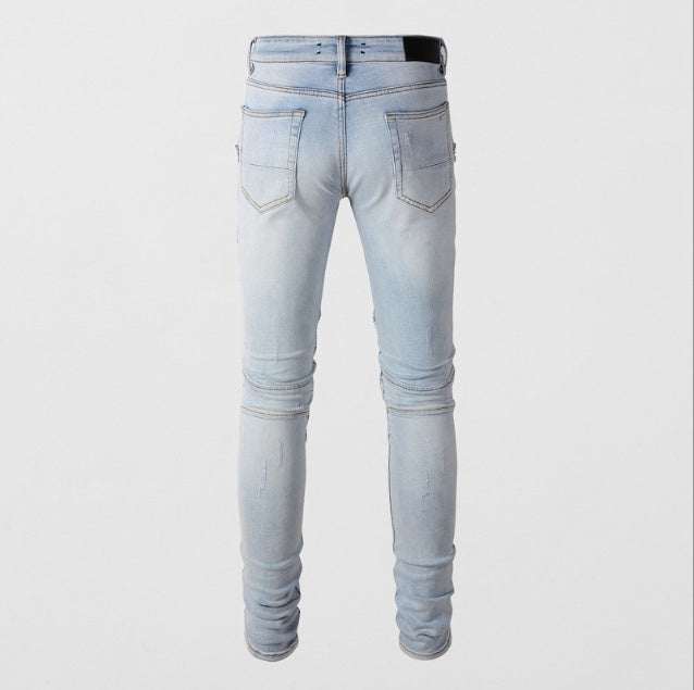 Men's Jeans Zipper Stitching Stretch Slim Hip Hop Skinny Pants