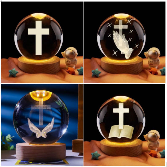 Luminous Crystal Ball Night Light Solid Wood Base Home Decoration