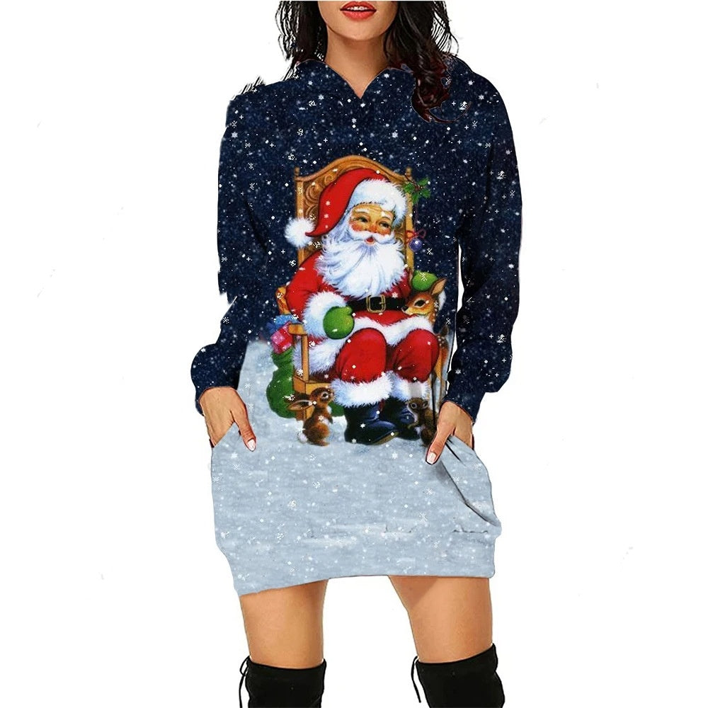 Santa Claus Pullover Hooded Sweater Dress