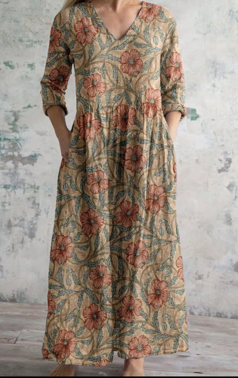 Loose Fashion Premium V-neck Print Dress