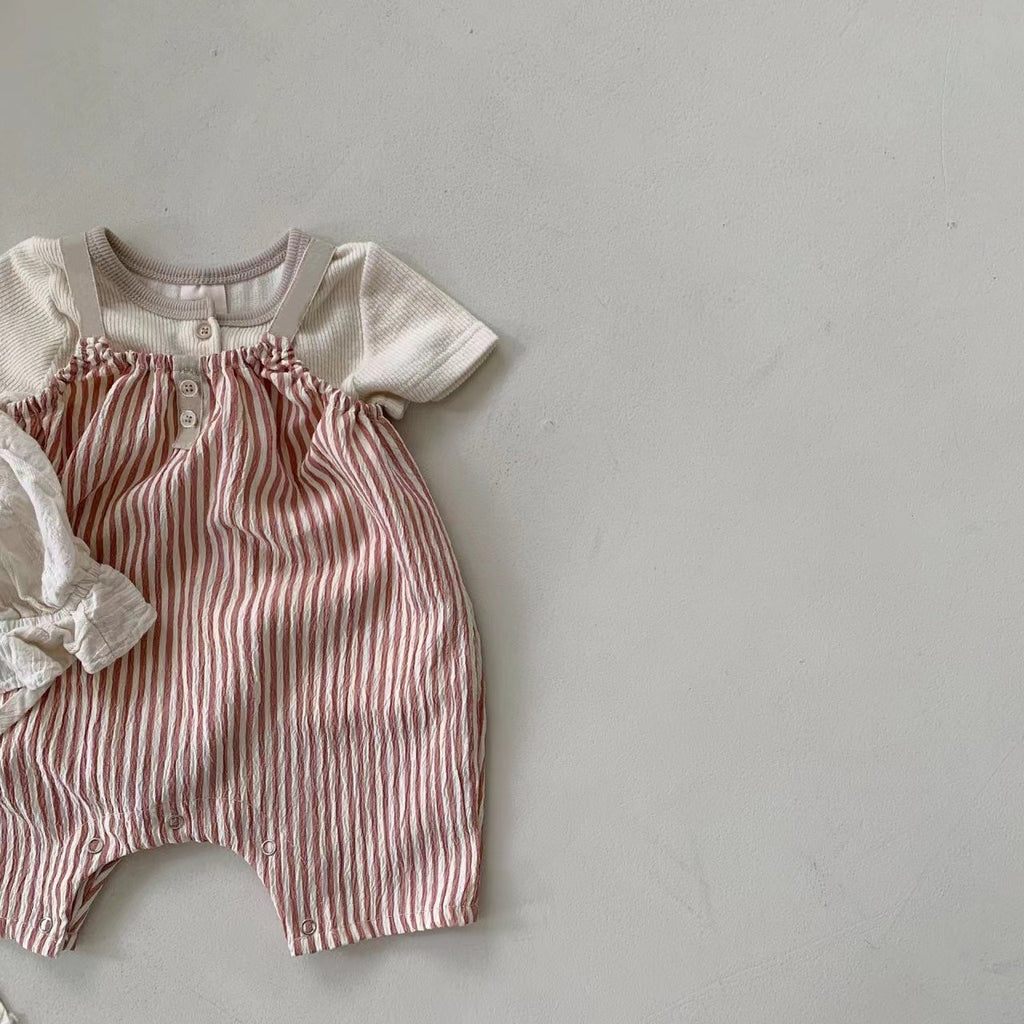 Summer Infant Thin Vertical Striped Suspender Jumpsuit