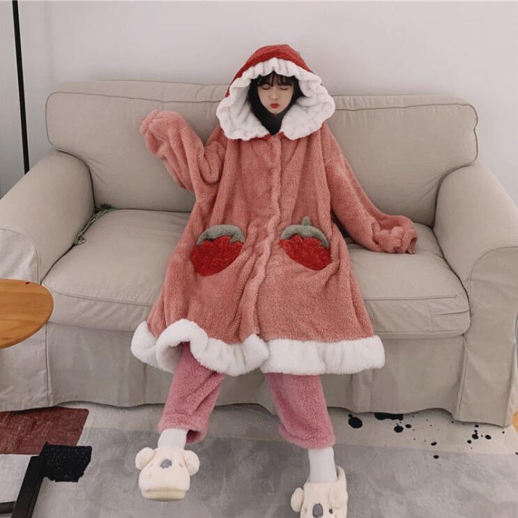 Women's Flannel Warm Loose Pajamas Suit