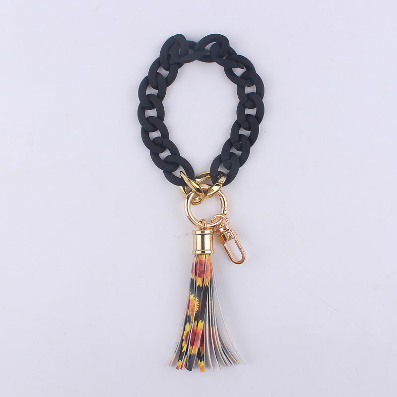 Leather Tassel Acrylic Bracelet Keychain