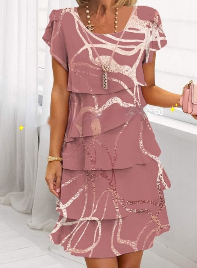 Short Sleeve Round Neck Printing Series Dress