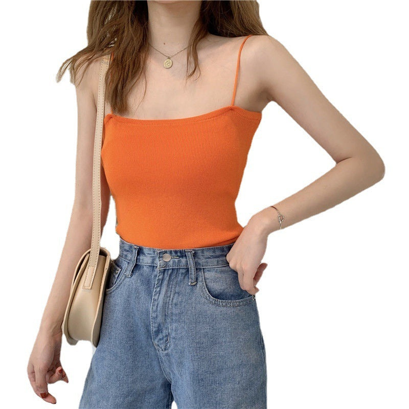 Knitted Spaghetti Straps Outerwear Slimming Inner Vest