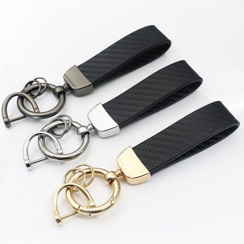 Carbon Fiber Pattern Car Anti-lost Leather Key Ring Pendant