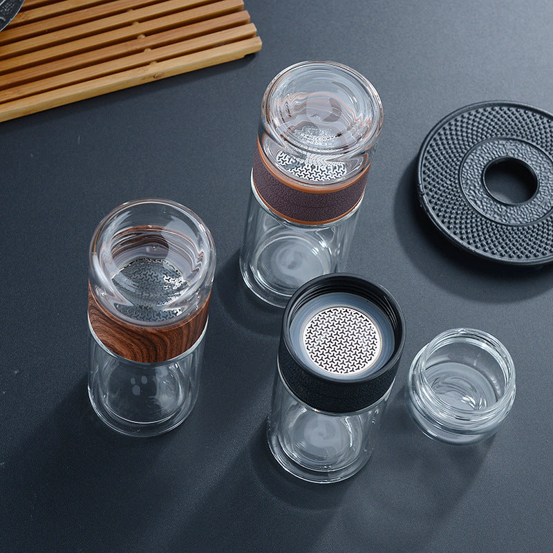 Tea And Water Separation Double Layer Glass Cup