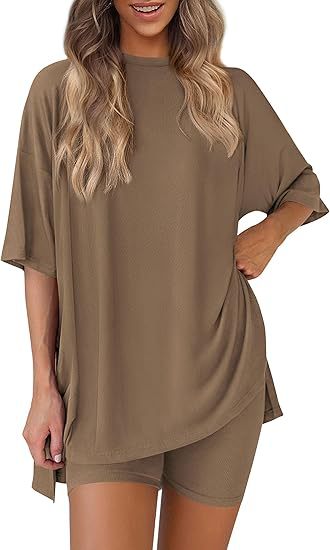 Leisure Crew Neck Split Loose-fitting Women's Home Wear Suit