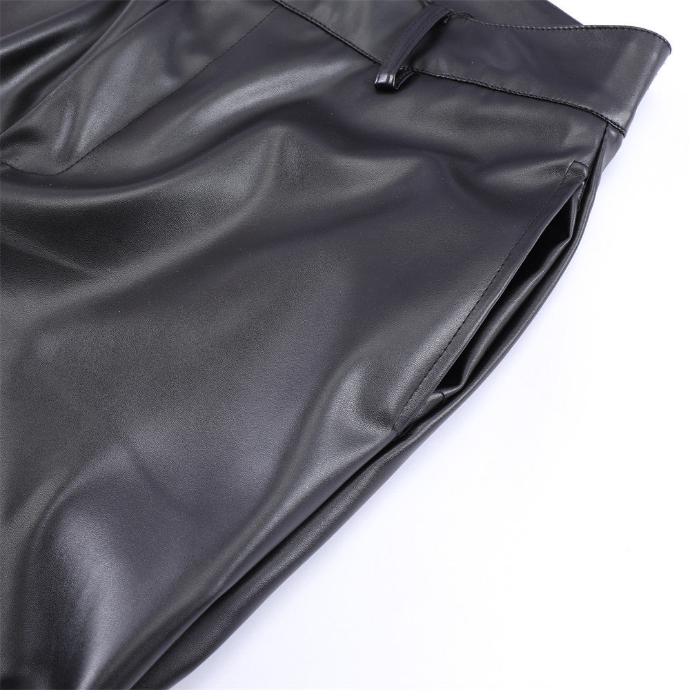 Men's Loose Casual Shiny Wrinkled Leather Pants