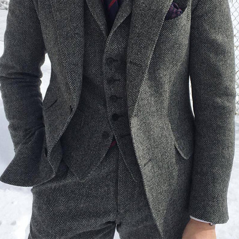Men's Grey Wool Tweed Blazer Pant Set