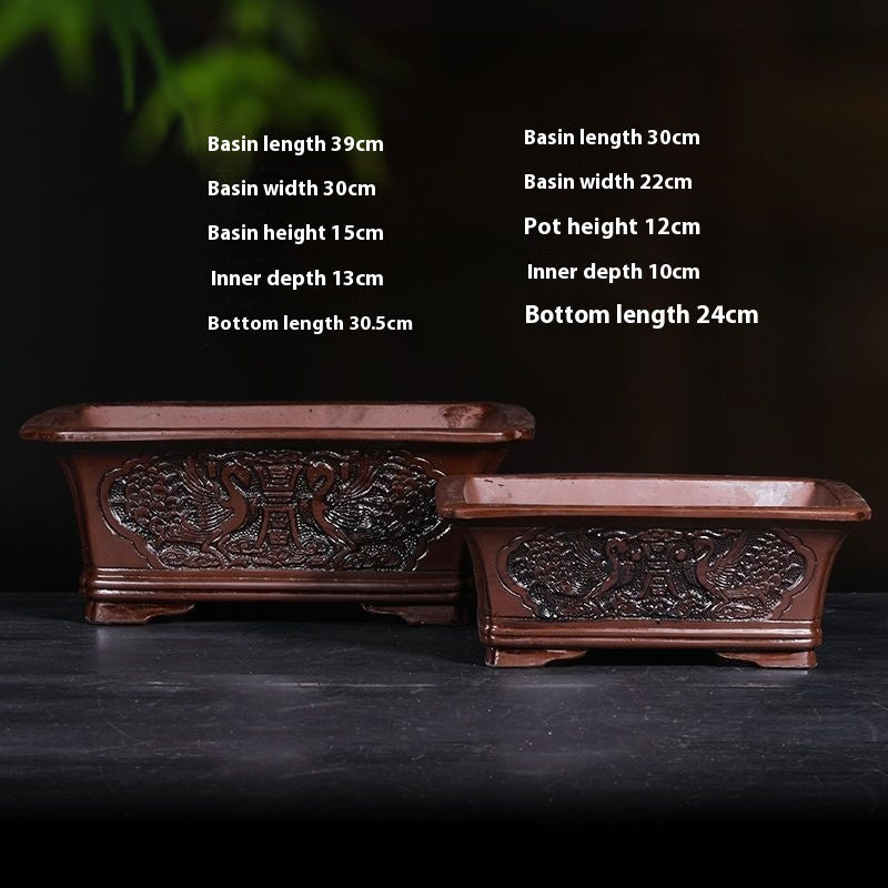 Banyan Flower Pot Purple Sand Relief Pachira Macrocarpa Welcome Pine Happiness Tree Ganoderma Old Pile Extra Large Ceramic Landscape Basin