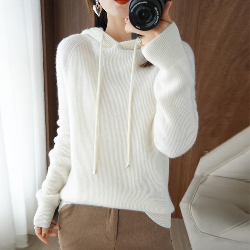 Knitted Inner Match Fleece Shirt Hooded Raglan Base Pure Wool Sweater