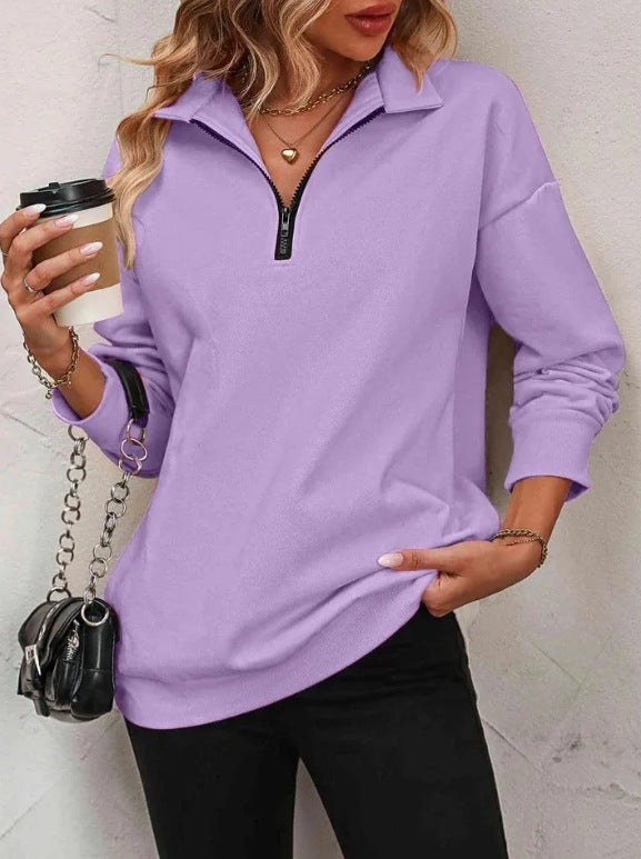 Women's Fashion Half Long-sleeve Zipper Sweatshirt Fashion Pullover