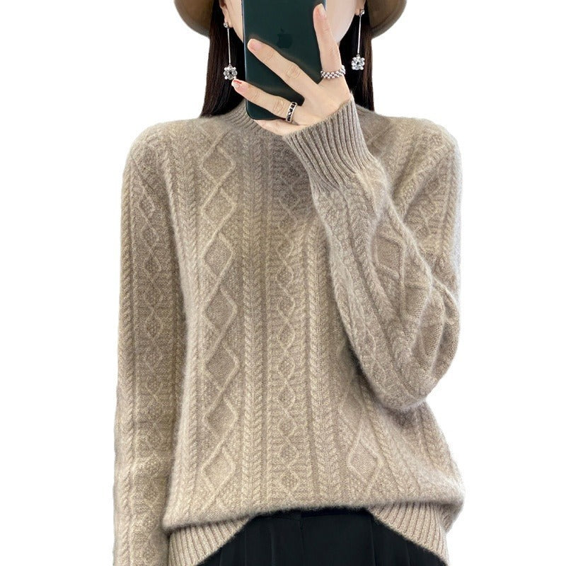Autumn And Winter Thickening Half Turtleneck Cable-knit Sweater Sweater