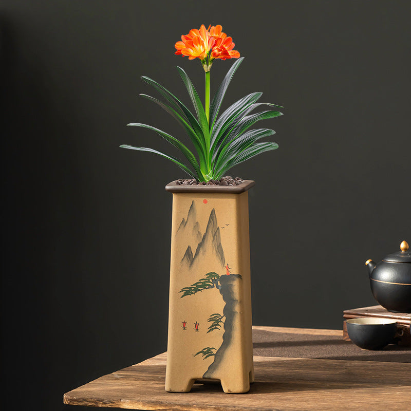 Purple Sand Retro Clivia Special Bonsai High Leg Plant Pot Home Indoor Desktop Decoration With Support