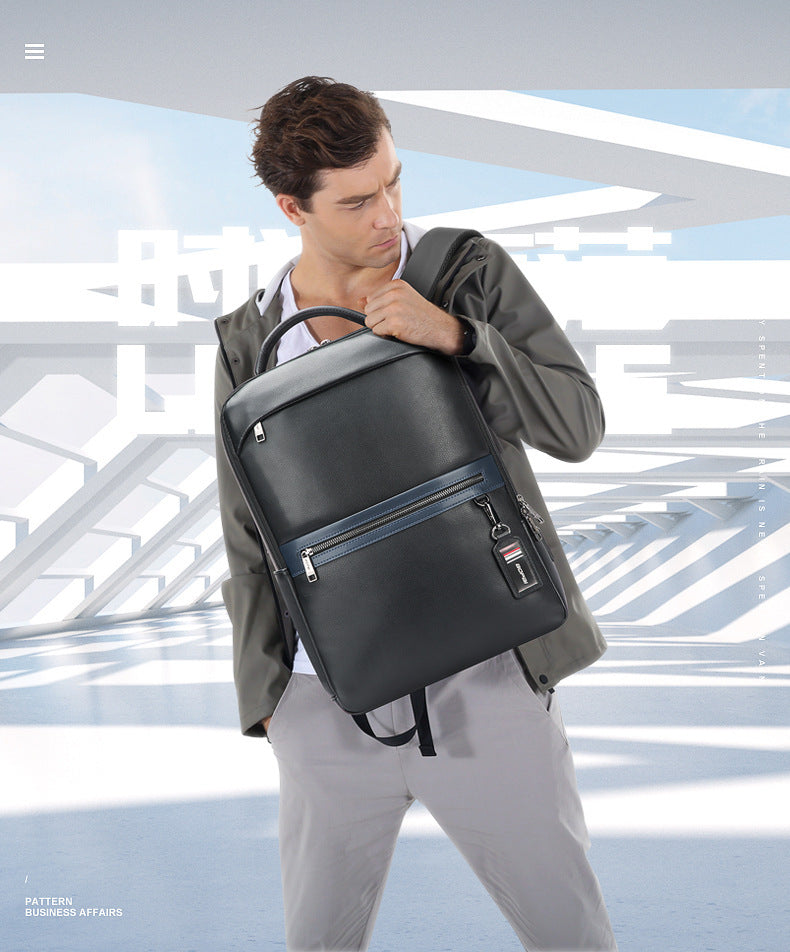Leather Computer Business Backpack Large Capacity Multifunctional