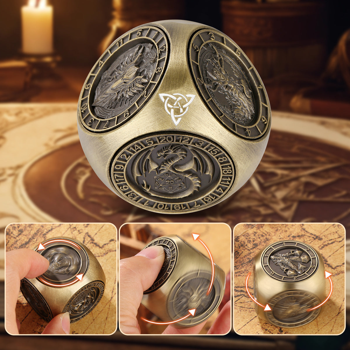 6-pack DND Dice Wheel Gift Box Set, Retro Wheel Metal Polyhedral Board Game Prop, Desktop Role Playing Decoration Collectibles Game Dice Accessories