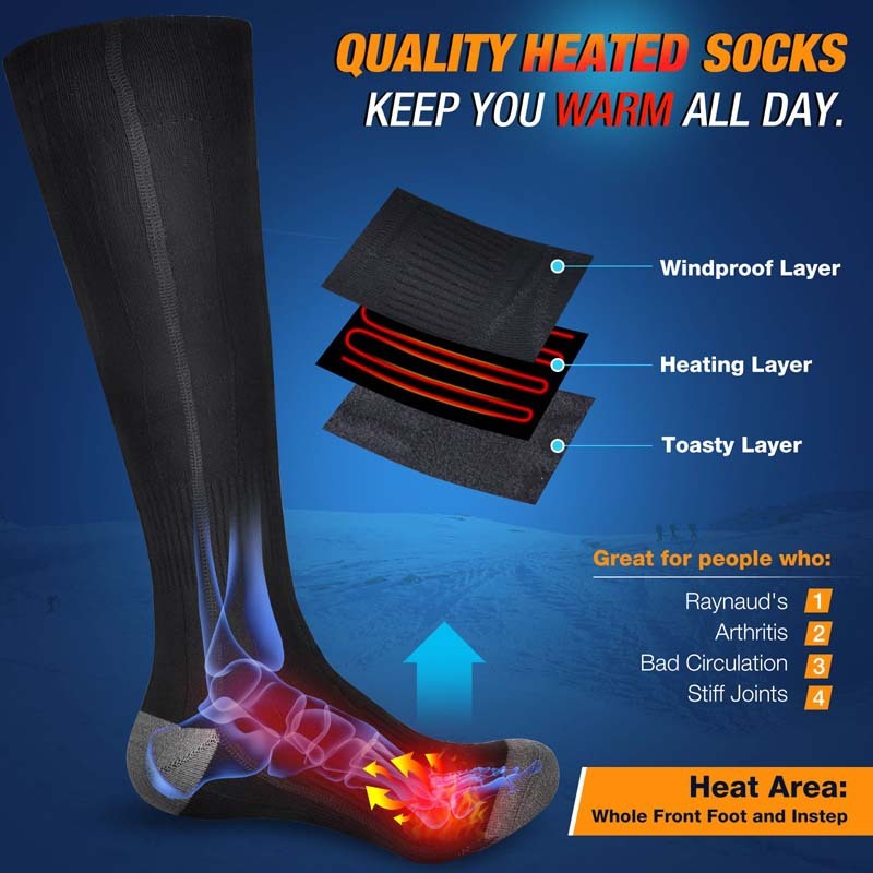 Outdoor Sports Battery Type Temperature Controlled Long Tube Heating Socks