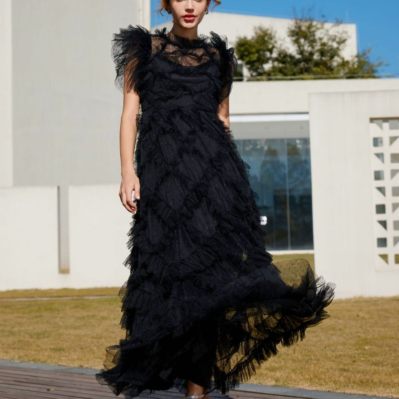 Embroidered A- Line Skirt Holiday Half Turtleneck New Printed Sleeveless Dress