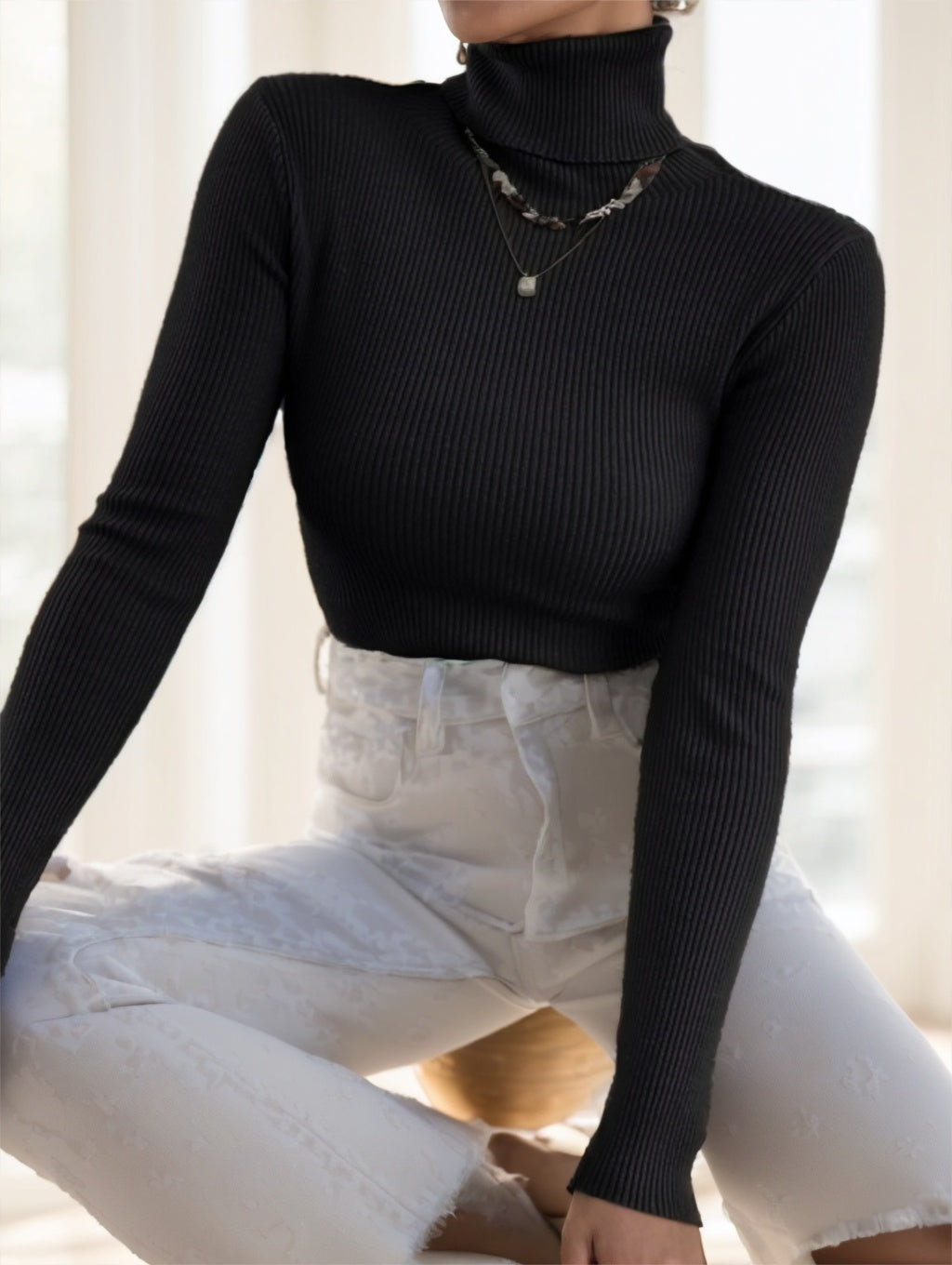 Knit Sweater Without Necklace,Long Sleeve Tops