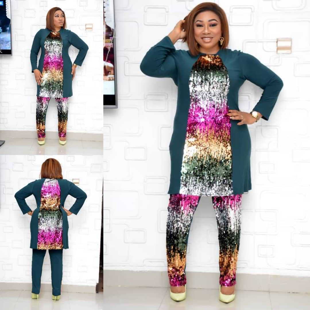 High Elastic Colorful Sequin Cotton And Linen Women's Pants Suit