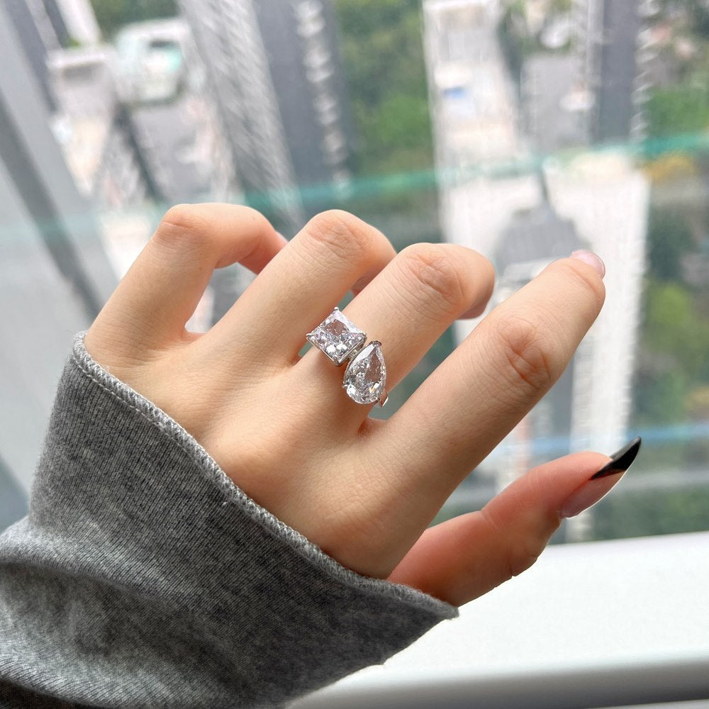 Women's S925 Sterling Silver Ice Flower Cut High Carbon Diamond Drop Ring