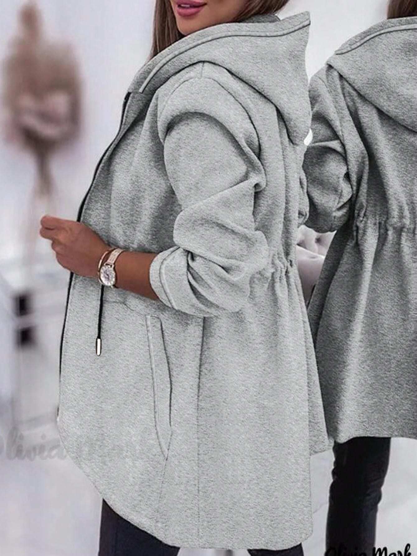 Women's Casual Beach Hooded Drawstring Pockets Thin Long Sweatshirt Sweatshirt