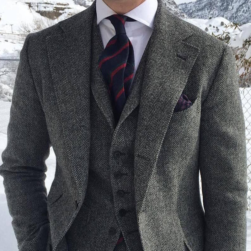 Men's Grey Wool Tweed Blazer Pant Set