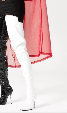 Pointed Toe Side Zip Patent Leather High Stiletto Over The Knee Women's Boots